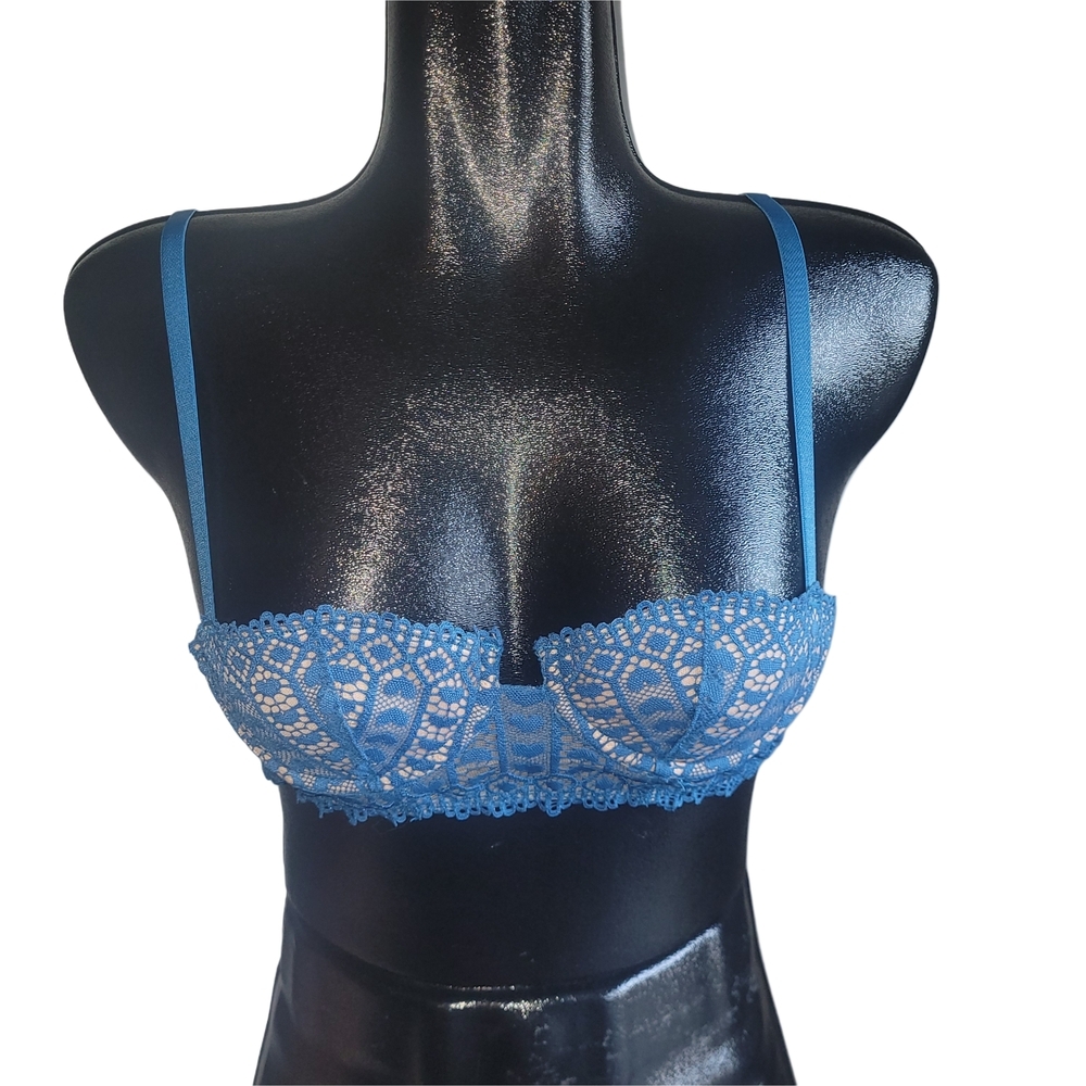 Adore Me Blue Lace Lined Balconette Bra 32A